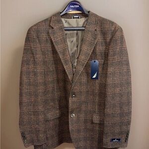 NWT Men’s Nautica Modern Fit Tweed Sport Coat-Olive/Burg -44R